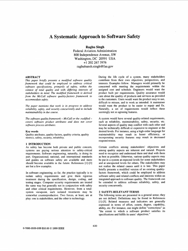 A Systematic Approach To Software Safety | PDF | Reliability ...