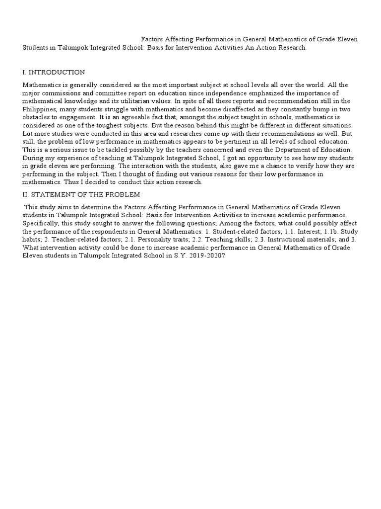 Factors Influencing Grade 11 Math Performance | PDF | Wellness