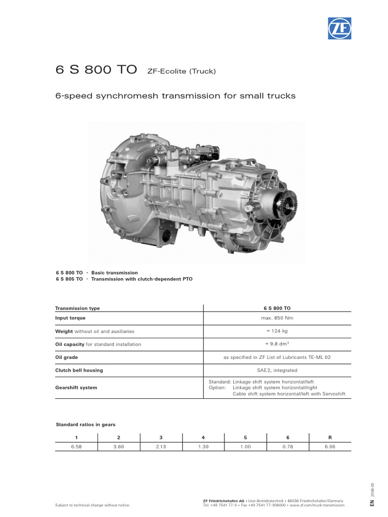 6Speed Synchromesh Transmission For Small Trucks ZFEcolite (Truck