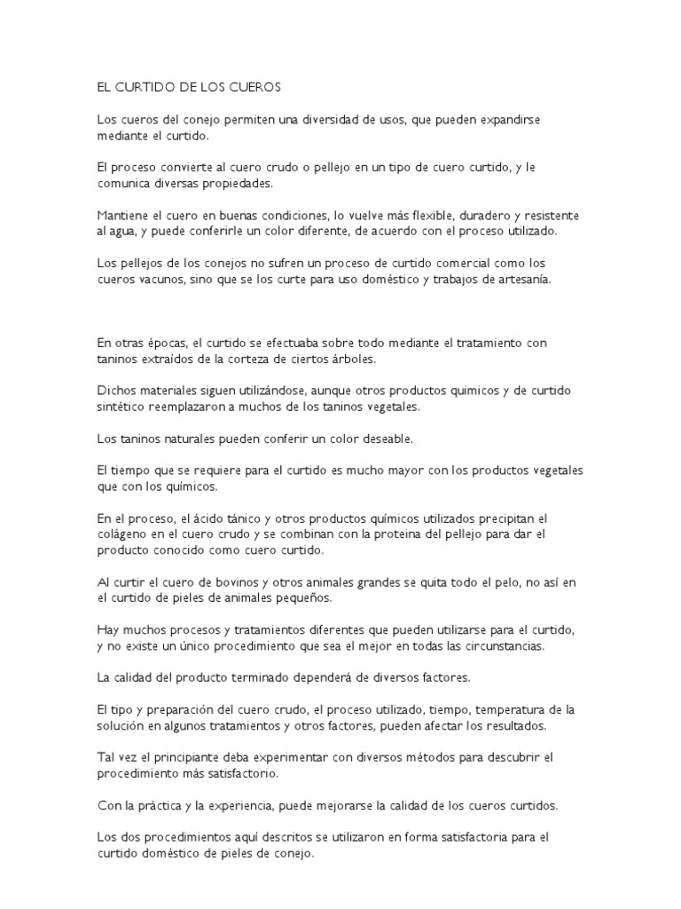 Cómo curtir pieles de conejo PDF Cuero Aluminio