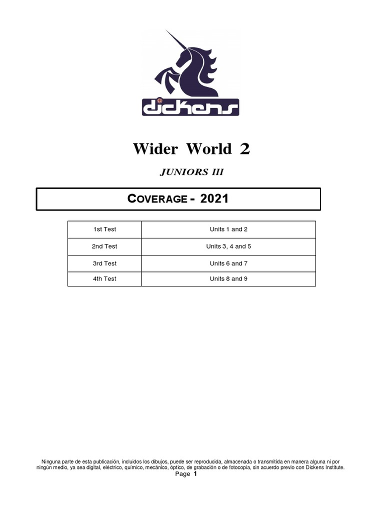 Wider World 2 Juniors III Test Overview | PDF | Vocabulary | Question