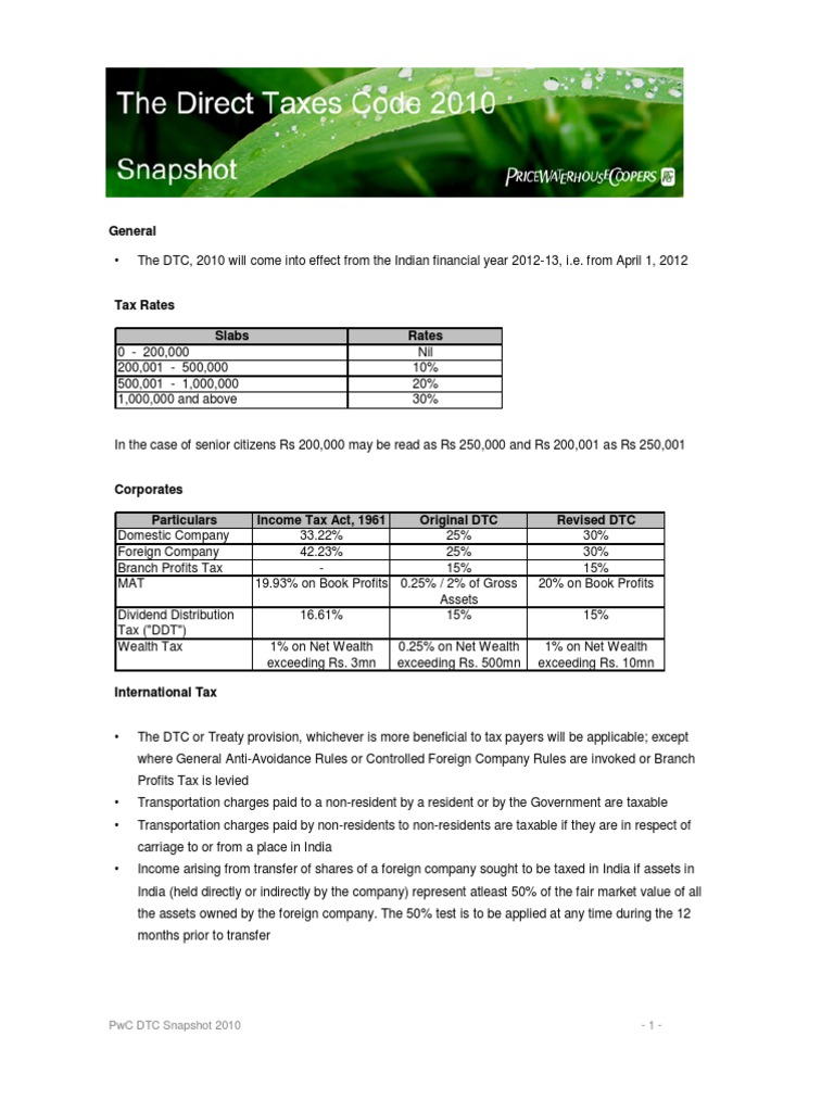 PwC DTC Overview 2010 | PDF | Capital Gains Tax | Income Tax