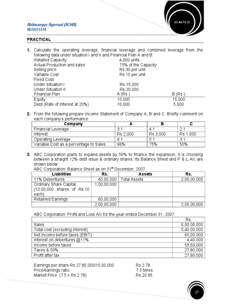 Leverage Analysis and Financial Planning | PDF | Capital Structure ...