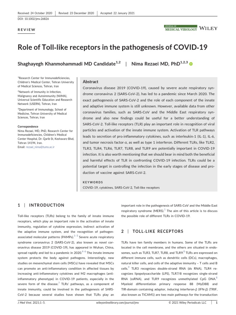 Role of Toll Like Receptors in The Pathogenesis of COVID 19 | PDF ...