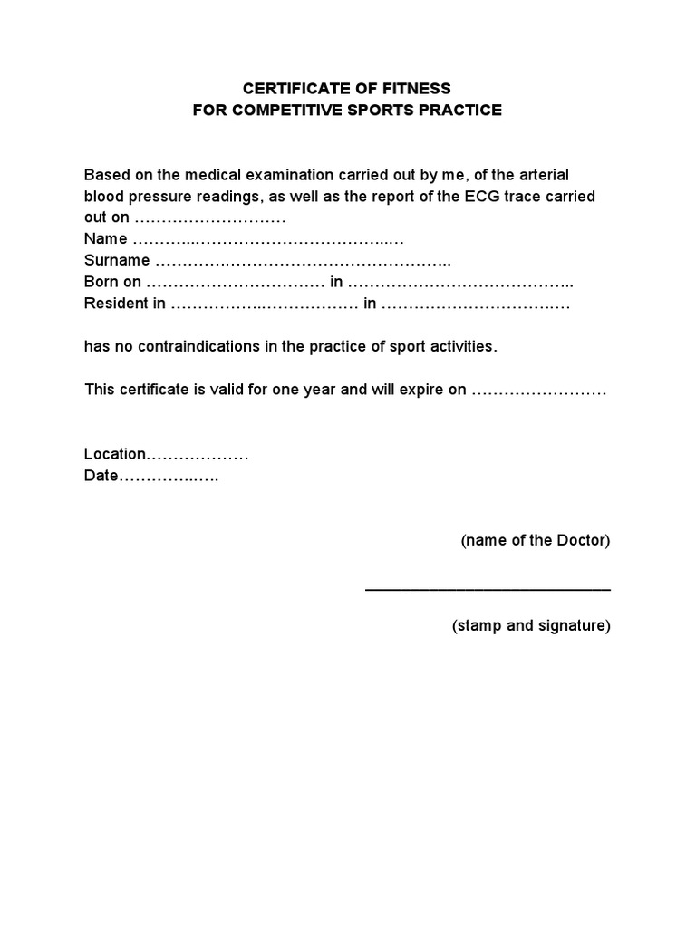OCREC 2020 Medical Certificate Competitive Sport Activity (Eng) | PDF