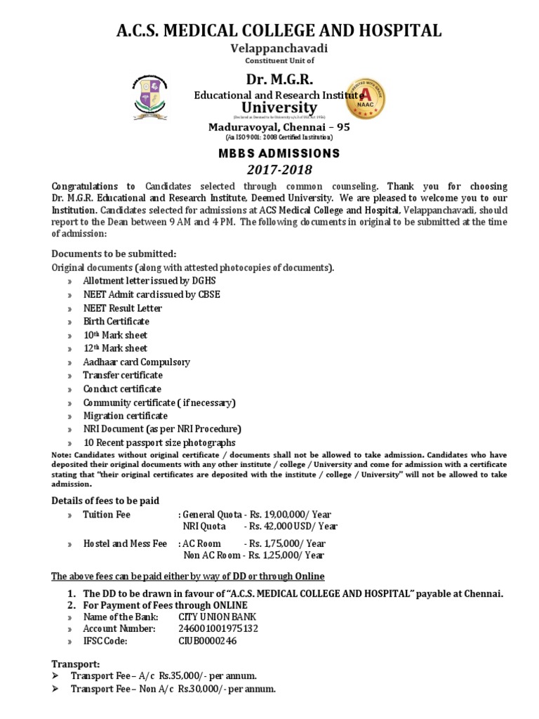 Mbbs Admission Instructions Pdf