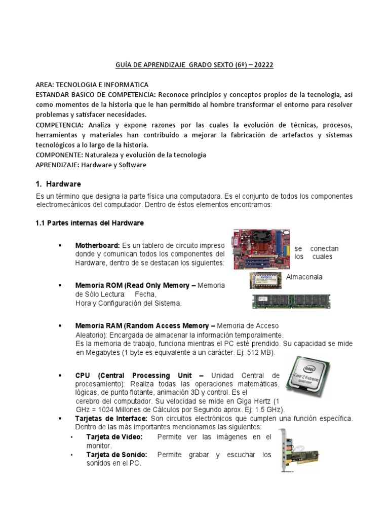 Guia Informática Grado 6 | PDF | Ventana (informática) | Hardware de la ...
