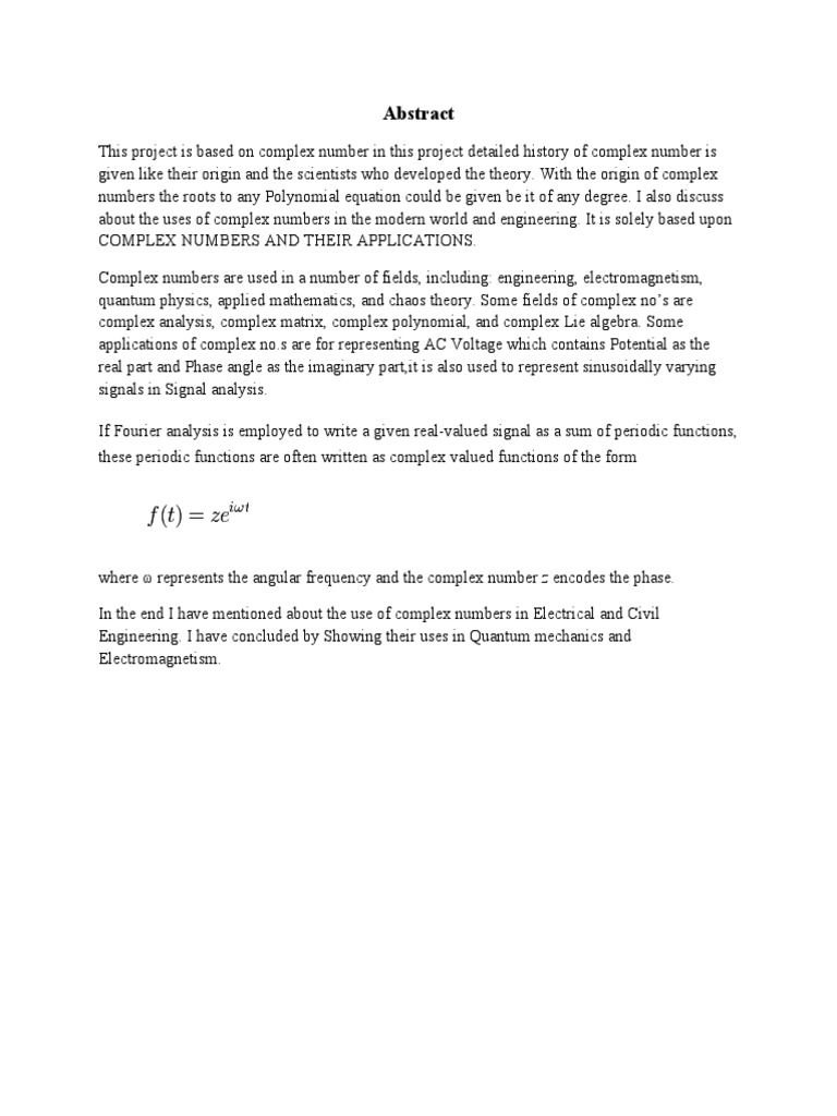 Application Of Complex Number In Engineering