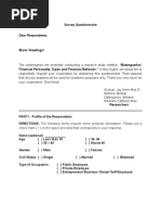 Survey Questionnaire Dear Respondents,: Check Mark On The Space Provided That Corresponds To Your Response