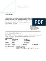 Survey Questionnaire Dear Respondents,: Check Mark On The Space Provided That Corresponds To Your Response