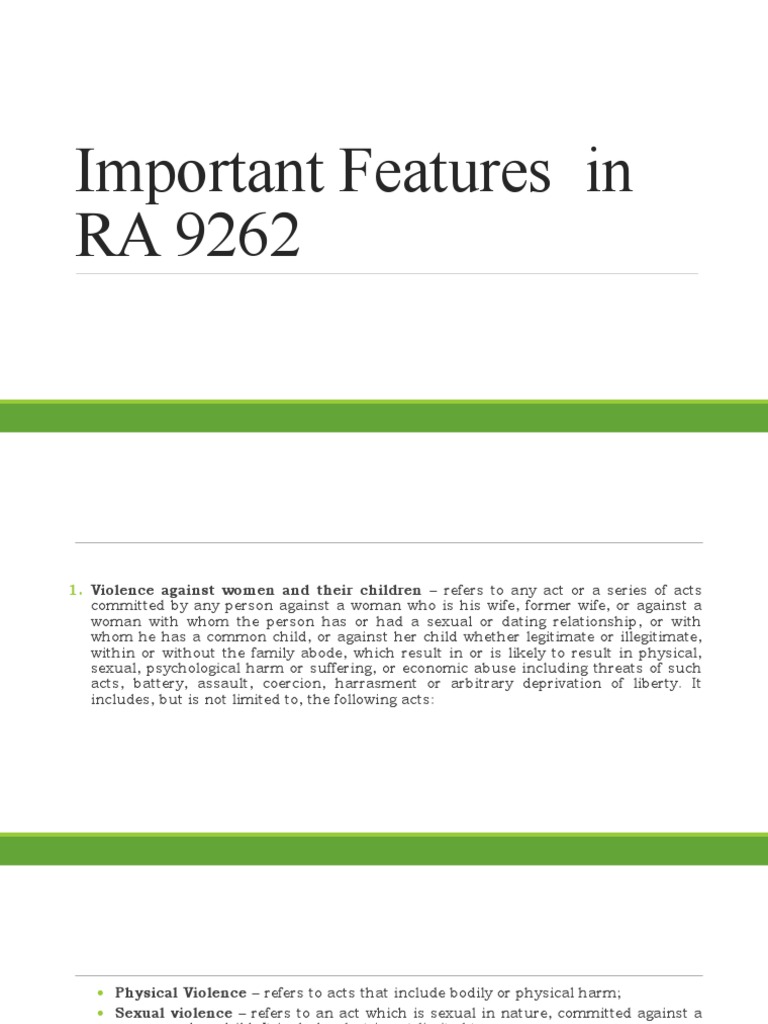 Important Features in RA 9262 | PDF | Domestic Violence | Stalking