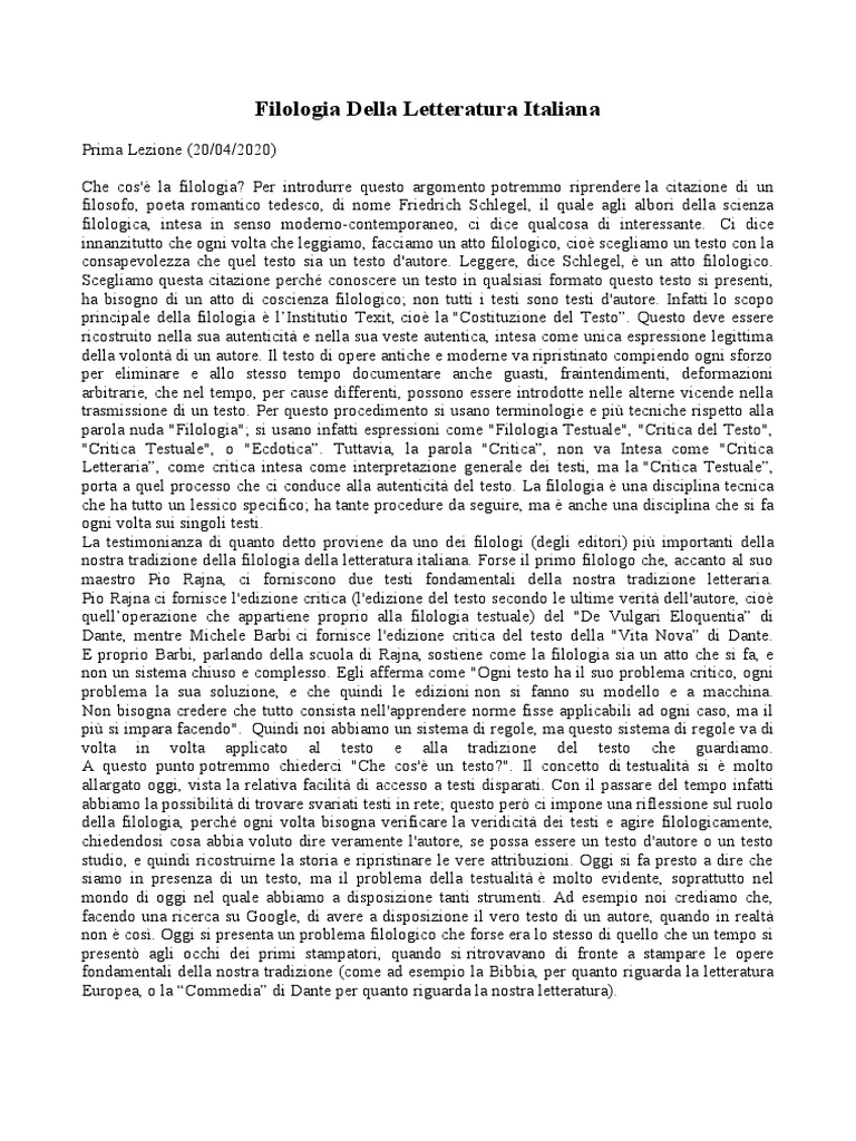Filologia Della Letteratura Italiana PDF