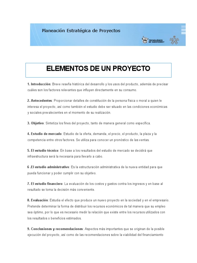 Elementos de Un Proyecto | PDF | Mercado (economía) | Marketing
