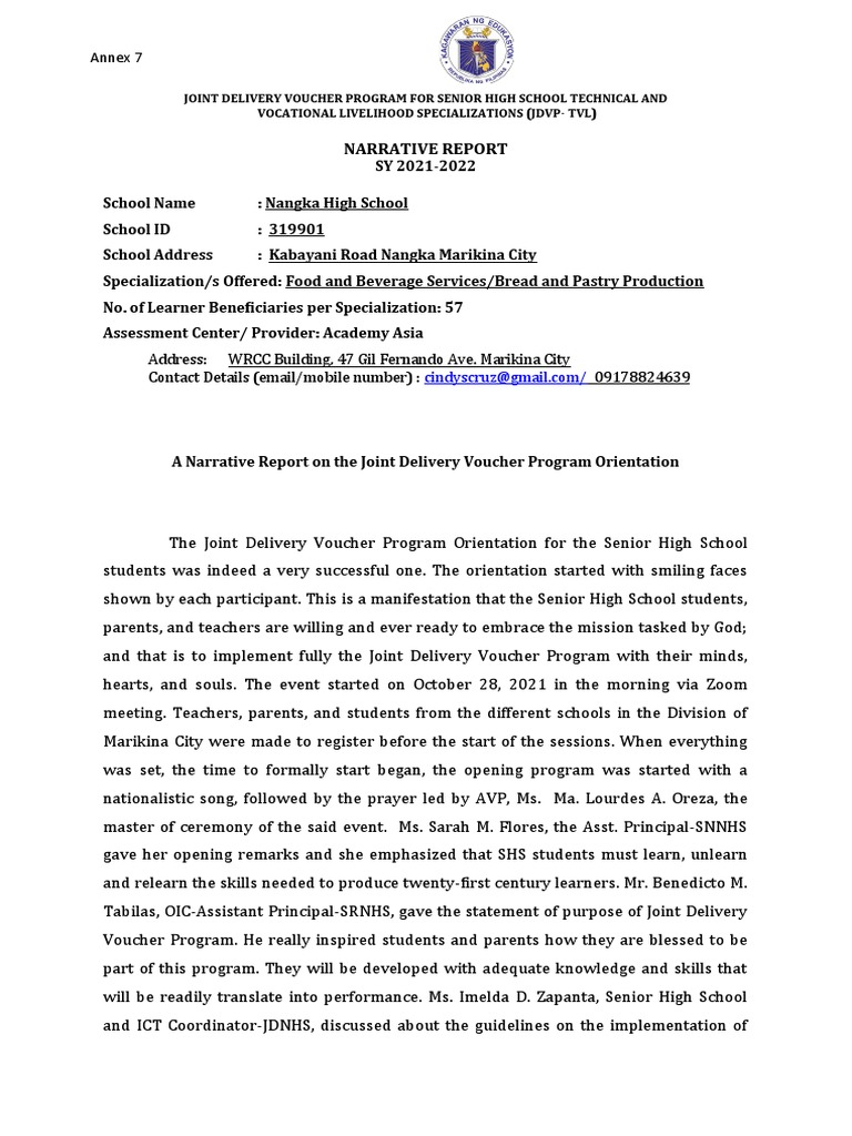 JDVP Orientation Report for Nangka High | PDF | Learning | Behavior ...