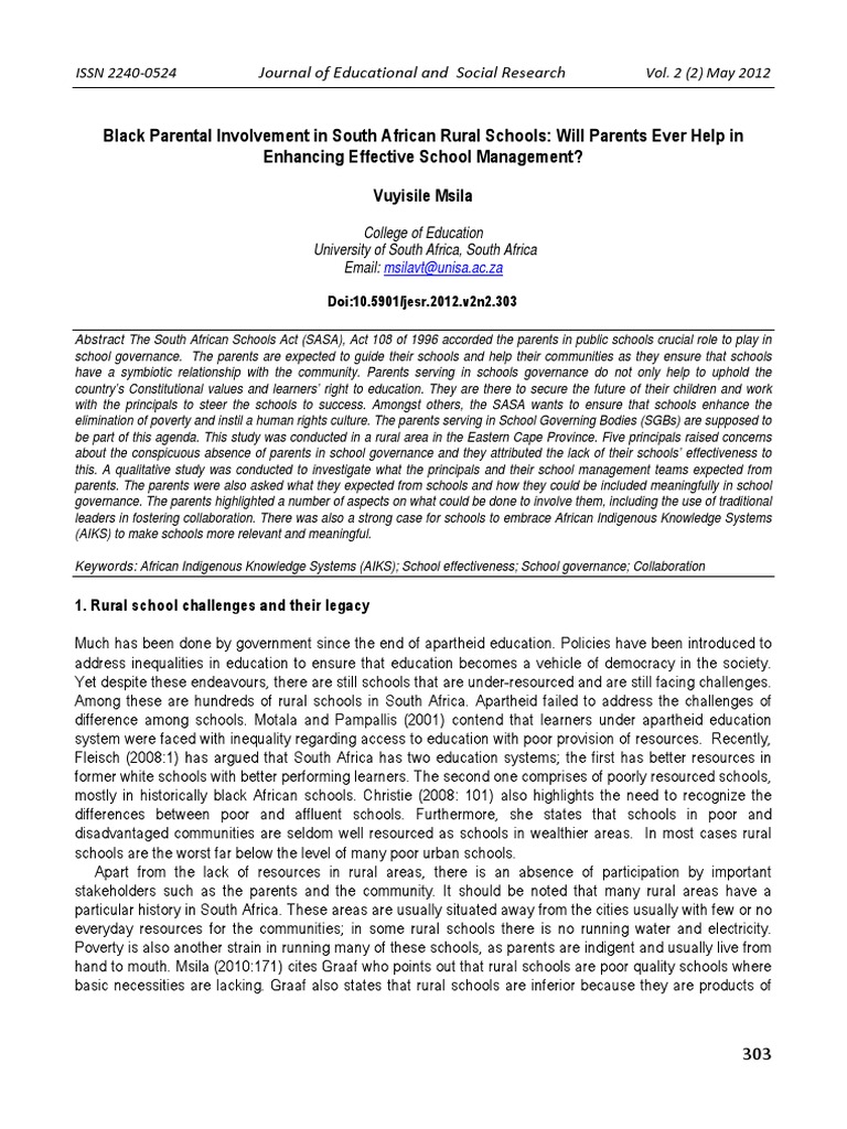 Black Parental Involvement in South African Rural Schools | PDF ...