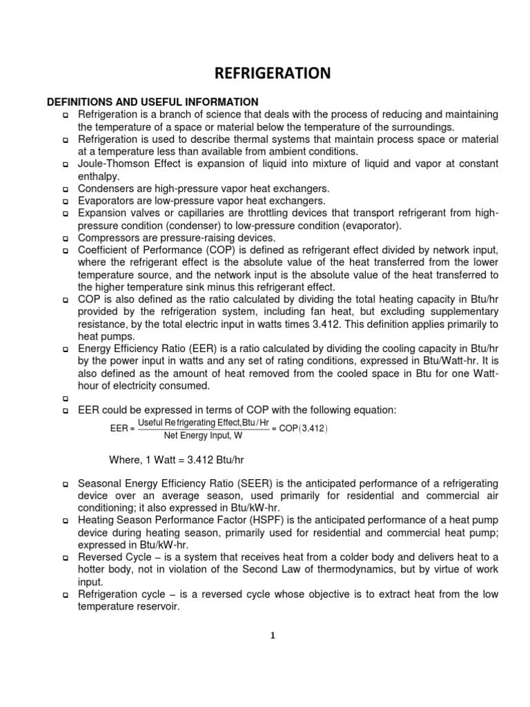 Refrigeration Definitions and Useful Information PDF Heat Pump Refrigeration