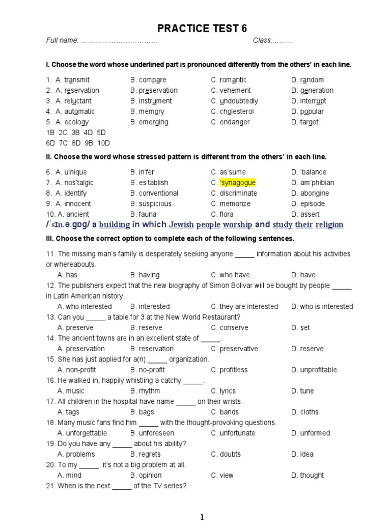Vocabulary and Grammar Practice Test | PDF | Guitars