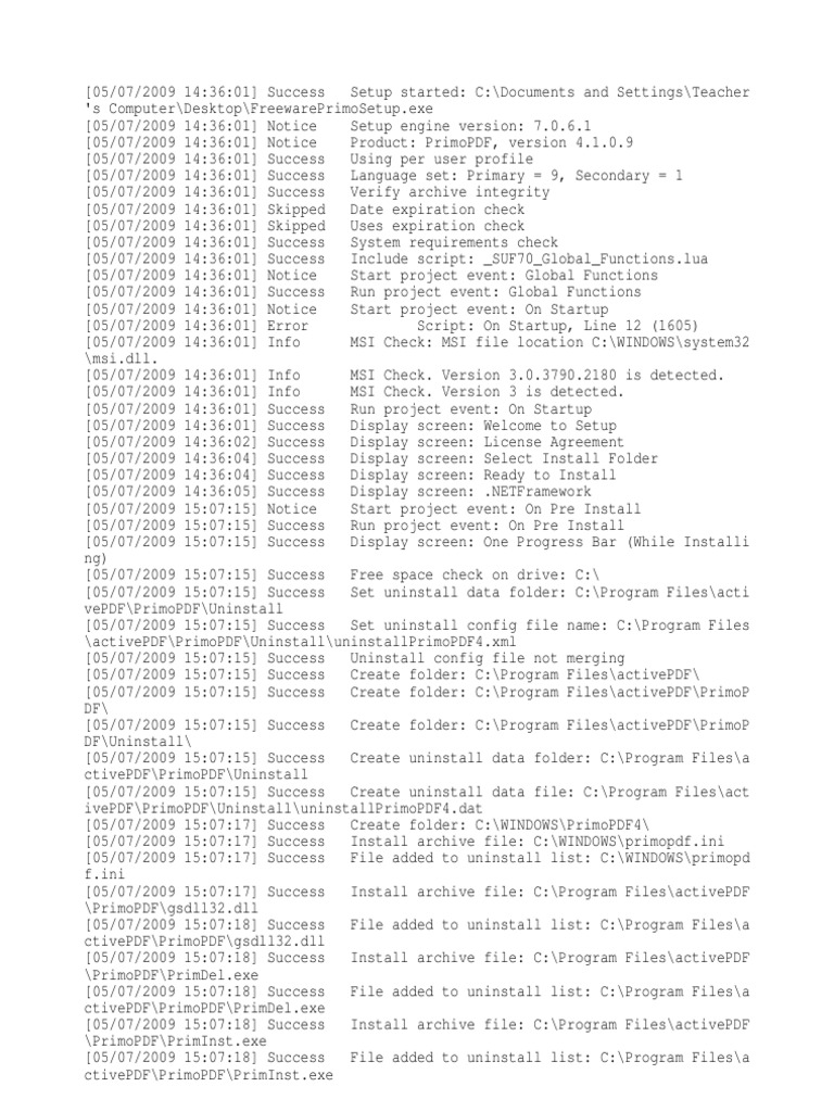 Primopdf Setup Log Computer File Operating System Families