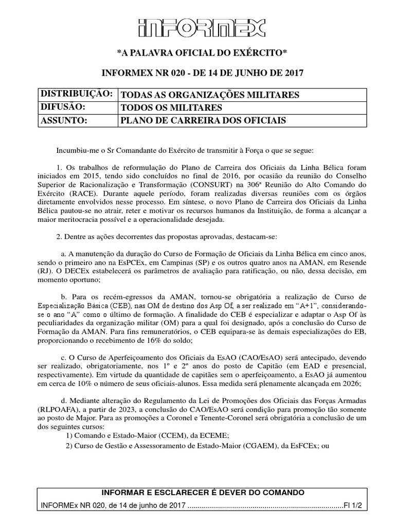 INFORMEX #020 - Plano de Carreira | PDF | Militar | Organização militar