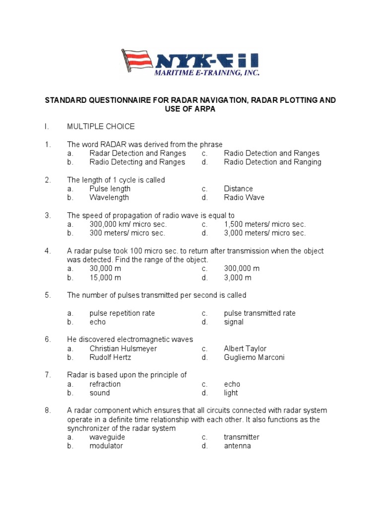 Radar Navigation and ARPA Questionnaire | PDF | Radar | Radio