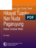 Hikayat Tuanku Nan Nuda Pagaruyung: TR Ansl I T Er Asi Dan Edi Si Teks