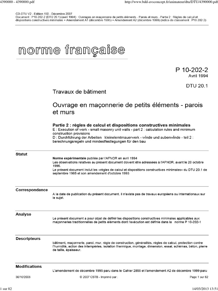 Guide sur le DTU 20.1 Maçonnerie PDF — free download