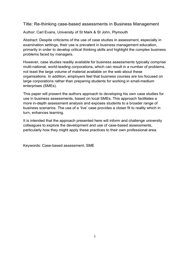 Title: Re - Thinking Case - Based Assessments in Business Management ...
