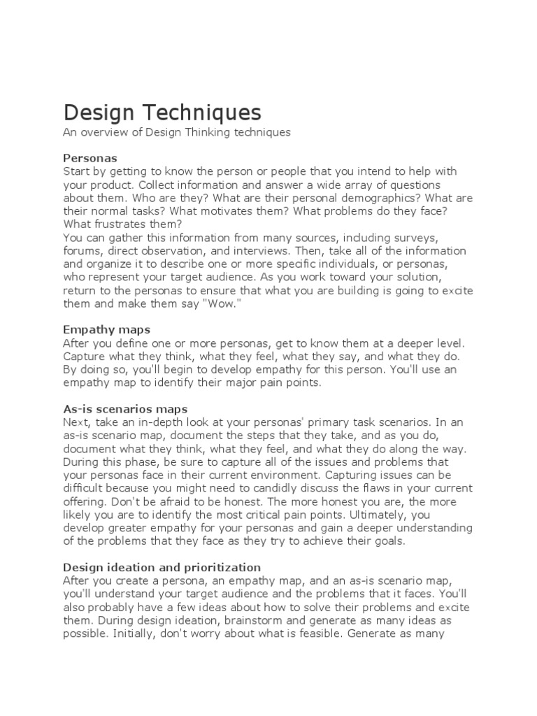 Design Techniques: Personas | PDF | Empathy | Design Thinking