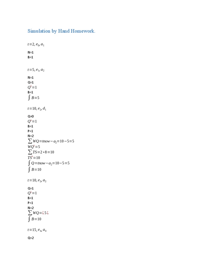 Simulation by Hand Homework | PDF