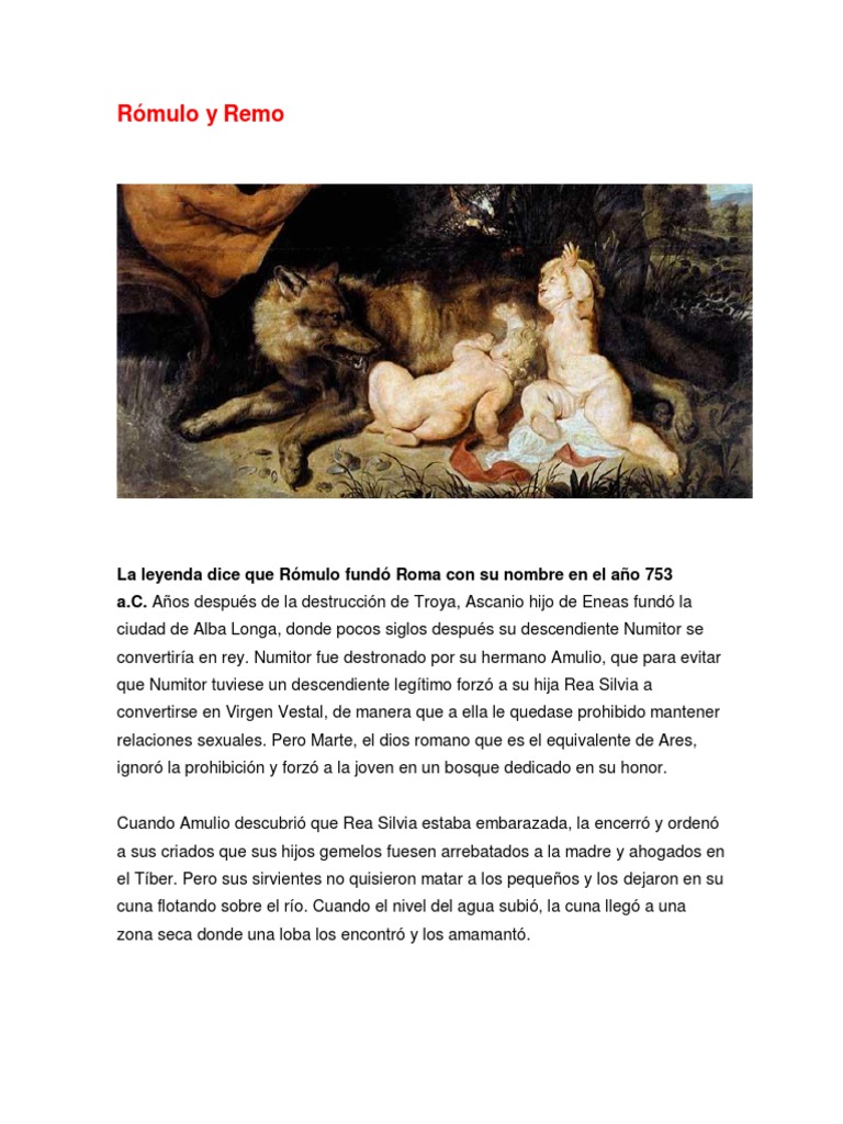 La leyenda de Rómulo y Remo: Fundación de Roma | PDF | Romulus y Remus ...