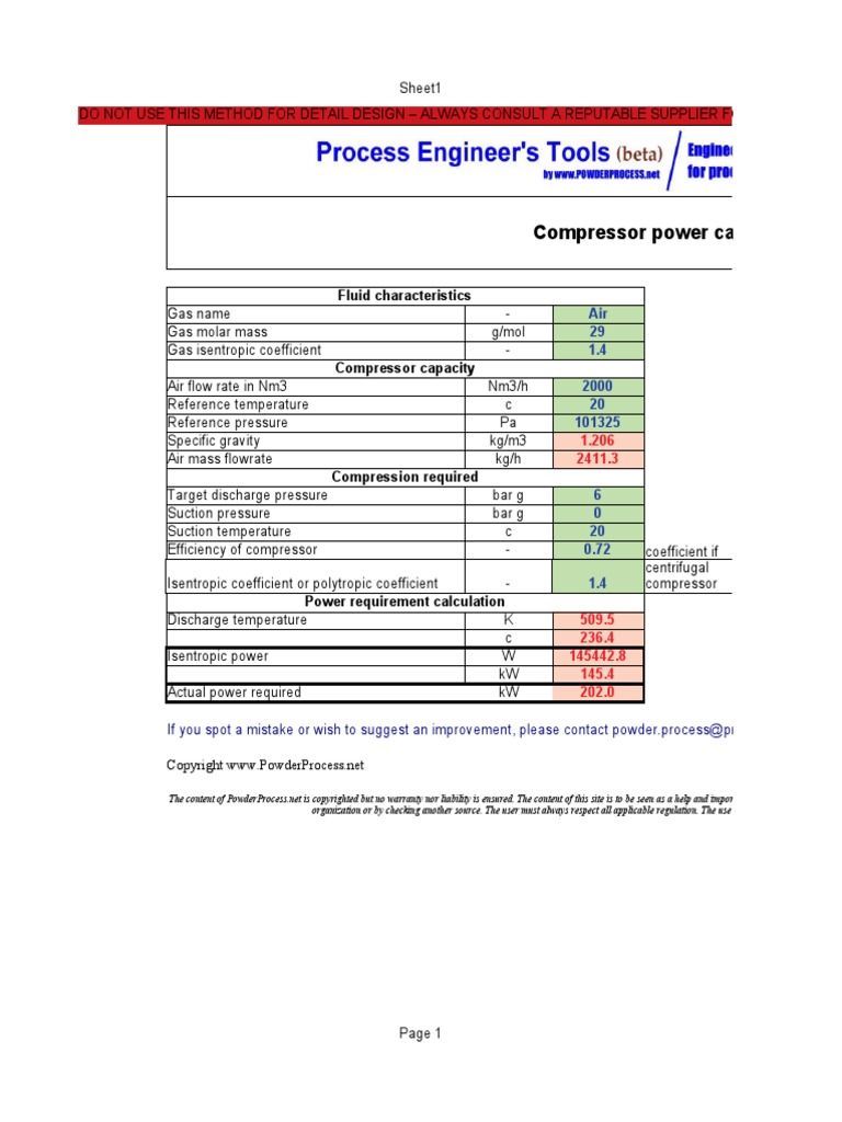 Compressor Power Calculator: Fluid Characteristics | PDF | Atmosphere ...