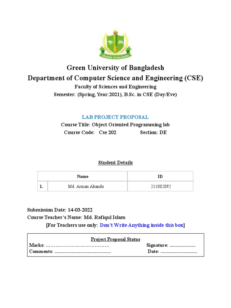Project Proposal Id (211002092) | PDF | Java (Programming Language ...