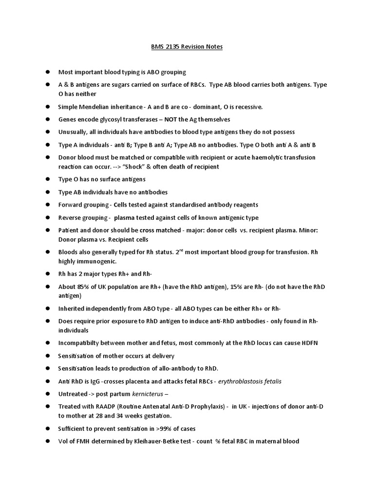 ABO Blood Grouping Revision Notes | PDF
