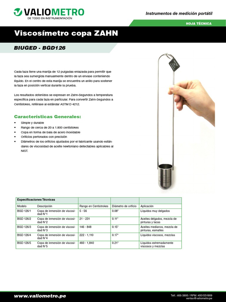 Viscosimetro Copa Zahn BGD 126 | PDF | Líquidos | Física Aplicada e ...