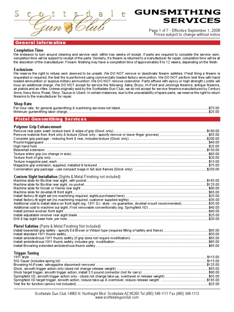 GUNSMITHING SERVICES PRICE LIST PDF Gun Barrel Revolver