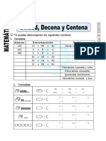 Ficha de Unidad Decena Centena para Segundo de Primaria