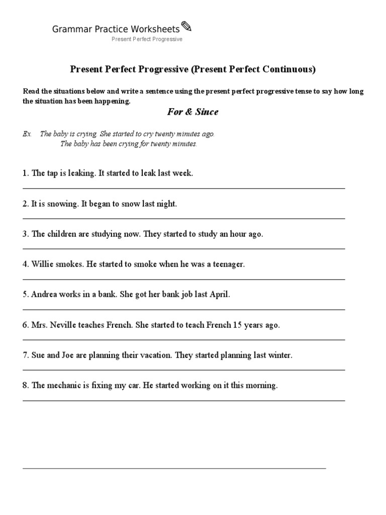 Present Perfect Progressive Exercises | PDF | Grammatical Tense