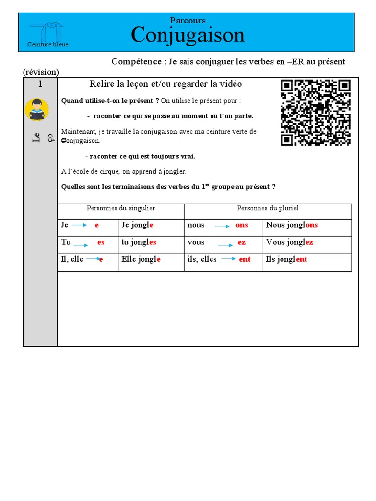 Conjugaison des verbes en -ER au présent | PDF | Verbe | Mécanique du ...