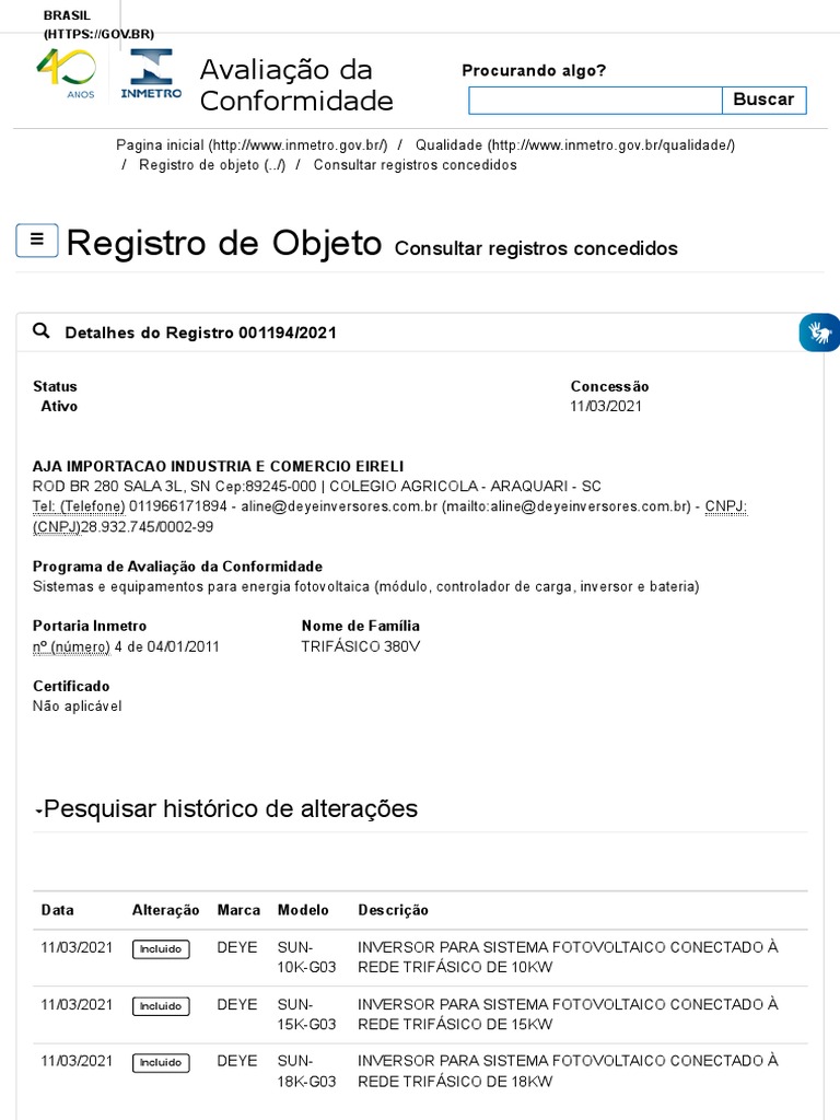 Registro de Inversores Fotovoltaicos INMETRO | PDF | Tecnologia e ...