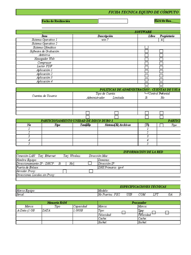 Ficha Técnica de Equipos de Cómputo | PDF | Hardware de la computadora ...