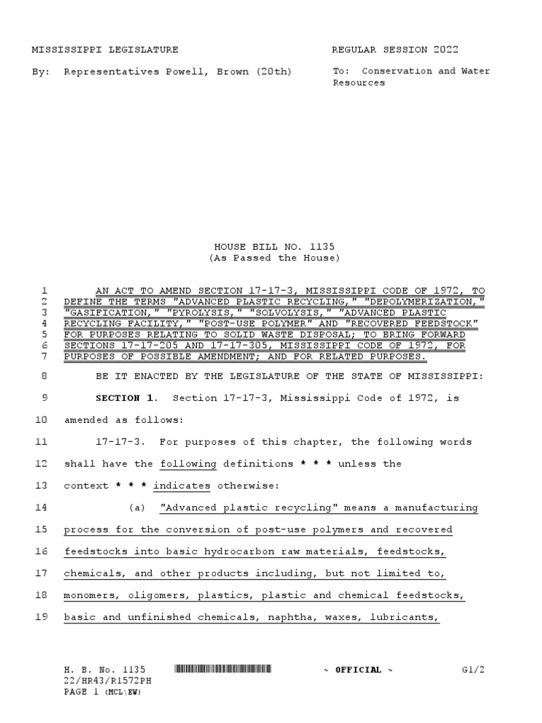 Mississippi House Bill 1135 PDF