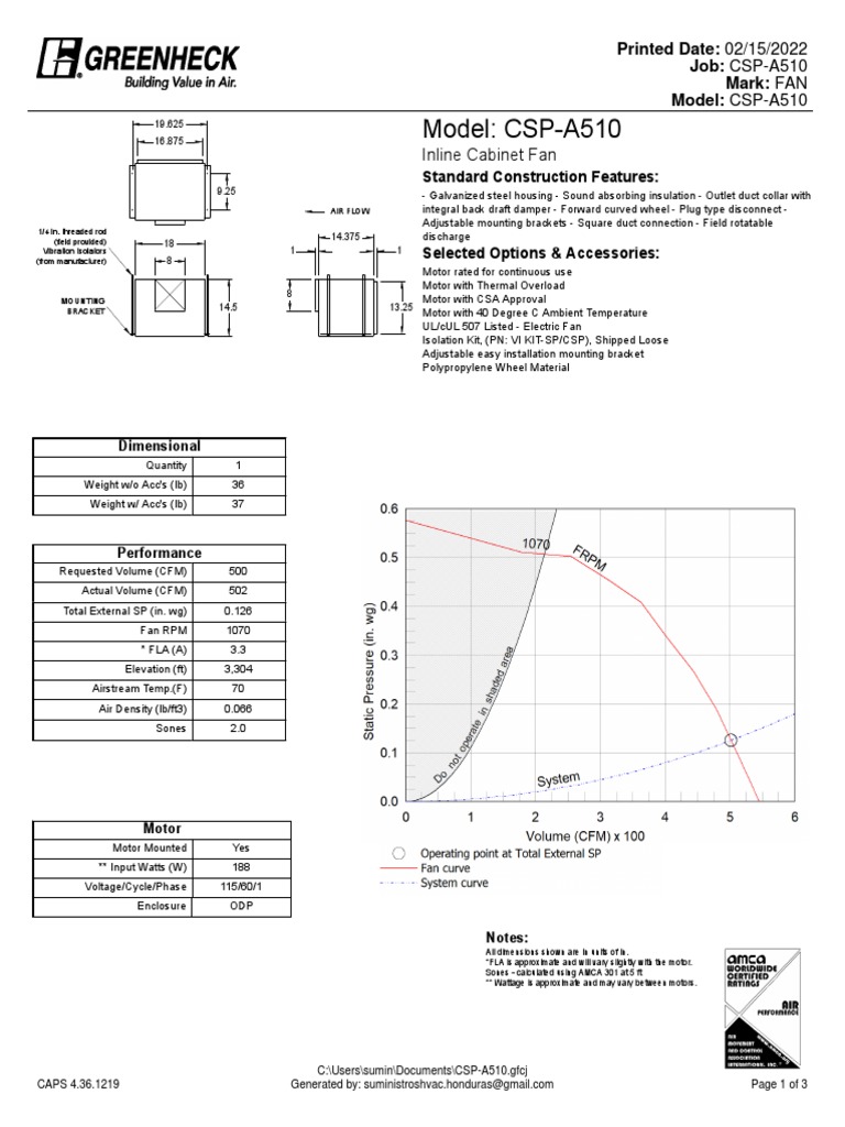 CSPA510 Submittal PDF Duct (Flow) Physical Quantities