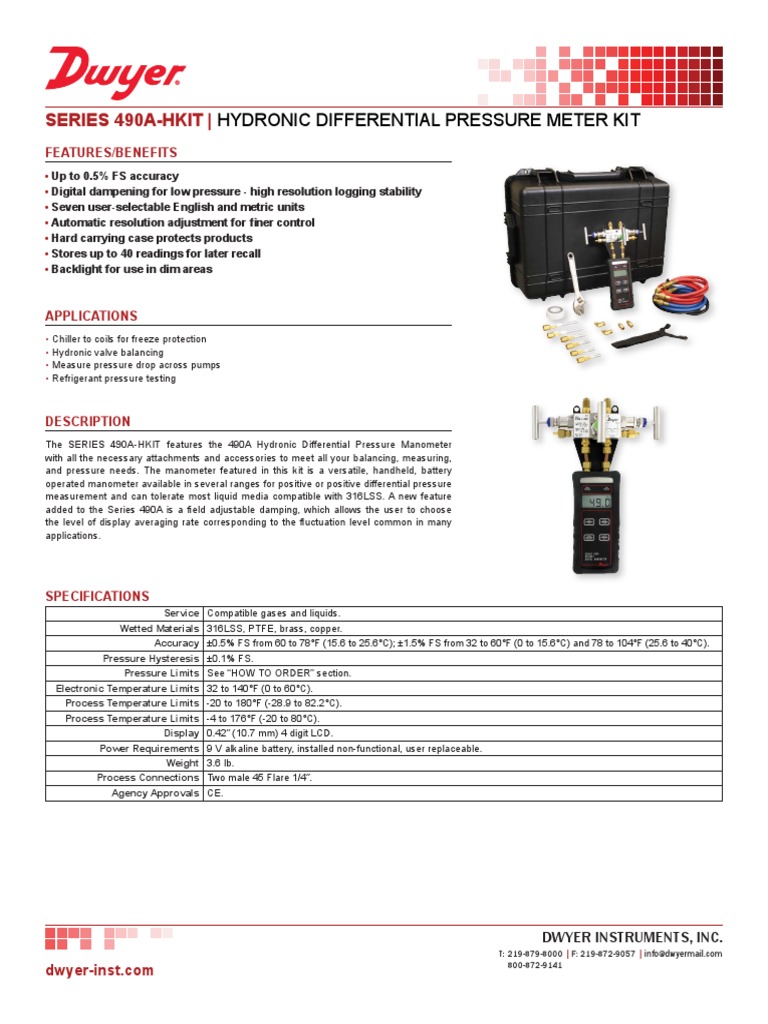 Hydronic Differential Pressure Meter Kit Series 490AHkit PDF