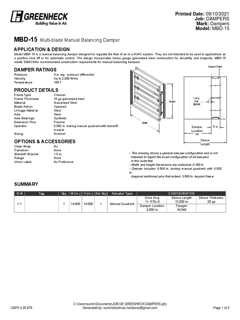 DAMPERS Submittal PDF Manufactured Goods Mechanical Engineering