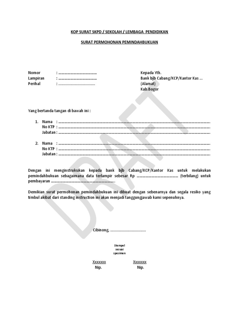 Format Surat Pemindahbukuan PDF