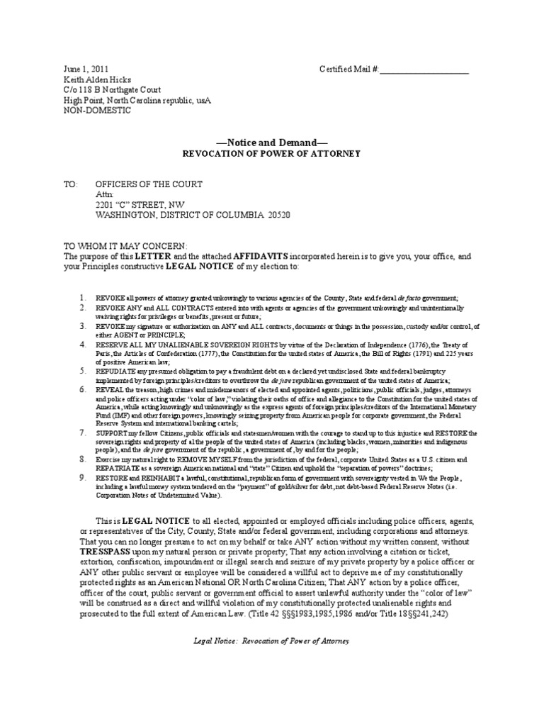 Revocation of Power of Attorney Notice | PDF | Federal Government Of ...