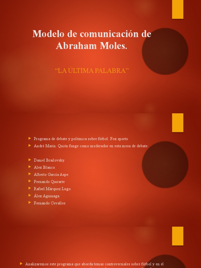 Modelo de Comunicación de Abraham Moles | PDF | Comunicación | Medios de  comunicación en masa