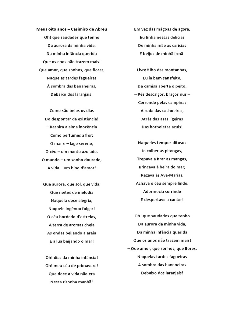 Meus Oito Anos - Casimiro de Abreu | PDF