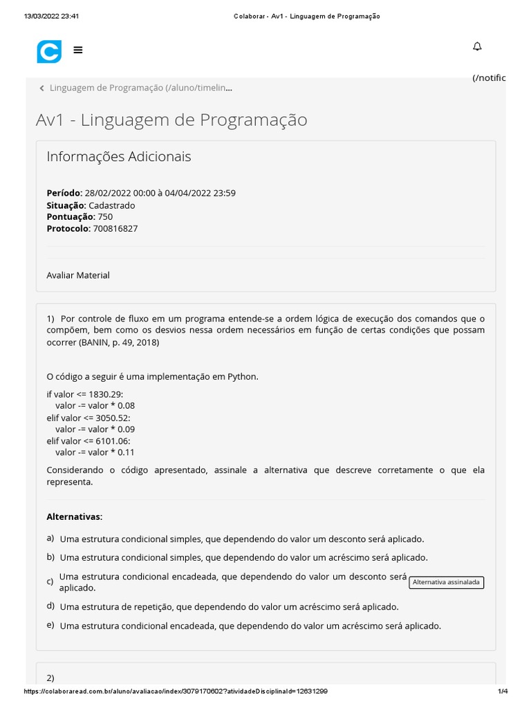 Av1 - Linguagem de Programação | PDF | Python (linguagem de programação ...
