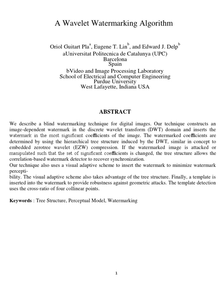 Wavelet Based Watermarking | PDF | Wavelet | Algorithms